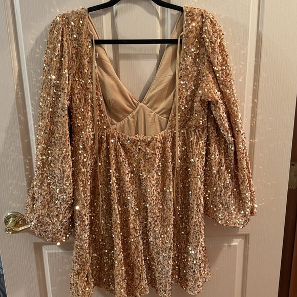 Gold Sequin Velour Front Tie Mini Dress - Picture 3 of 3